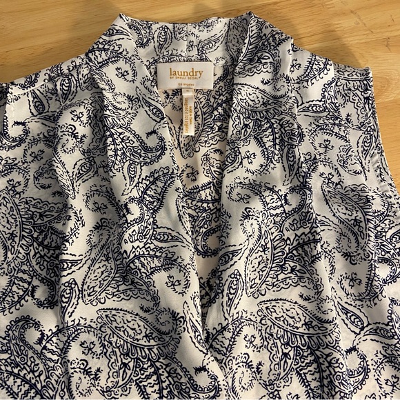 Laundry by Shelli Segal white blue paisley sleeveless blouse S top small M fit - Picture 16 of 16